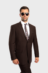 Dark Olive Green 100% Wool Stripe Suit